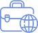 An icon of a briefcase beside a globe, symbolizing Dr. Ginny Estupinian’s global approach to resolving workplace conflicts and promoting organizational growth
