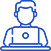 An icon of a standing figure holding an open laptop, symbolizing Dr. Ginny Estupinian’s Executive Mental Fitness programs that go beyond traditional coaching to build cognitive strength and leadership resilience
