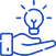 An icon of an open hand holding a glowing light bulb, representing Dr. Ginny Estupinian’s neuroscience-backed hybrid work strategies designed to inspire innovation and balance productivity with well-being